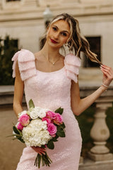 Pink Sequin Bow Fitted Dress