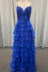 Straps Yellow Chiffon Ruffle A-line Long Dress