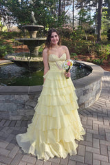 Hot Pink Sweetheart Ruffled A-Line Floor-Length Dress