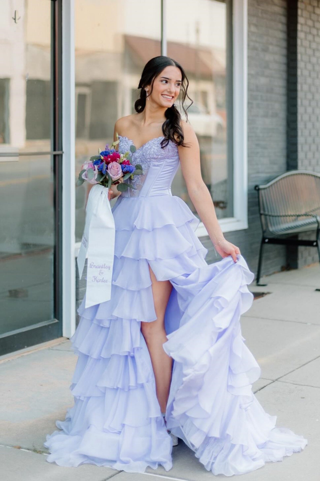 Hot Pink Sweetheart Ruffled A-Line Floor-Length Dress