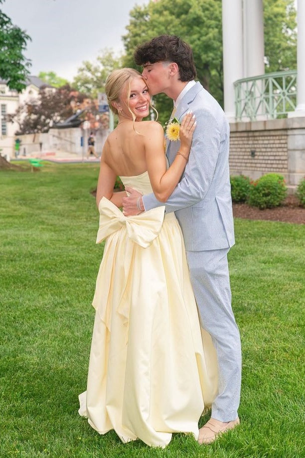 Yellow Strapless A-Line Maxi Dress with Bow