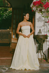 Yellow Strapless A-Line Maxi Dress with Bow