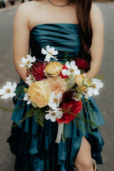 Royal Blue Strapless A-Line Ruffled Dress with Slit