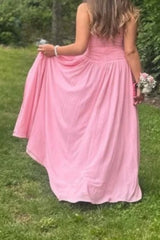 Pink A-Line Cutout Sweetheart Long Dress