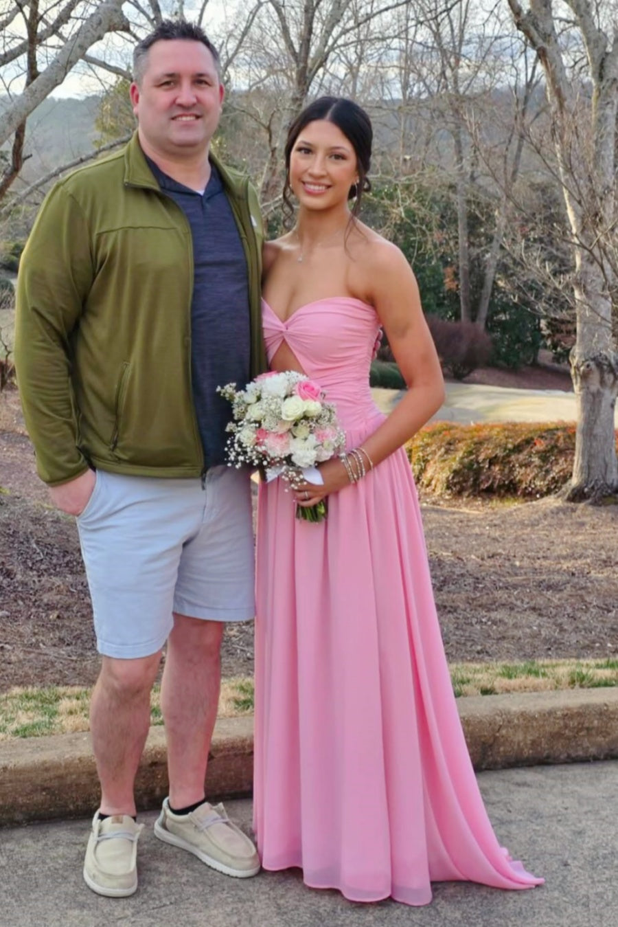 Pink A-Line Cutout Sweetheart Long Dress