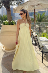 Yellow A-Line Straps Chiffon Maxi Dress