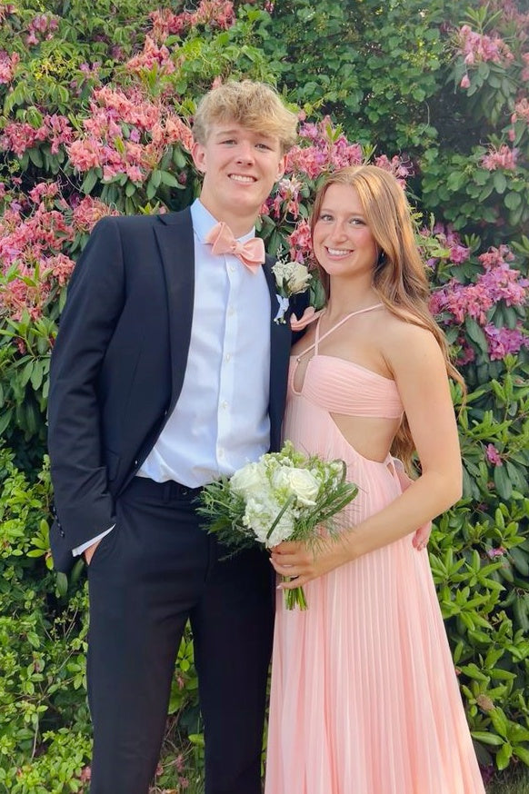 Yellow A-Line Straps Chiffon Maxi Dress