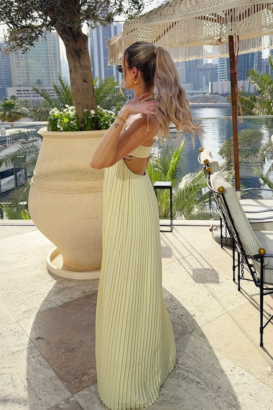 Yellow A-Line Straps Chiffon Maxi Dress