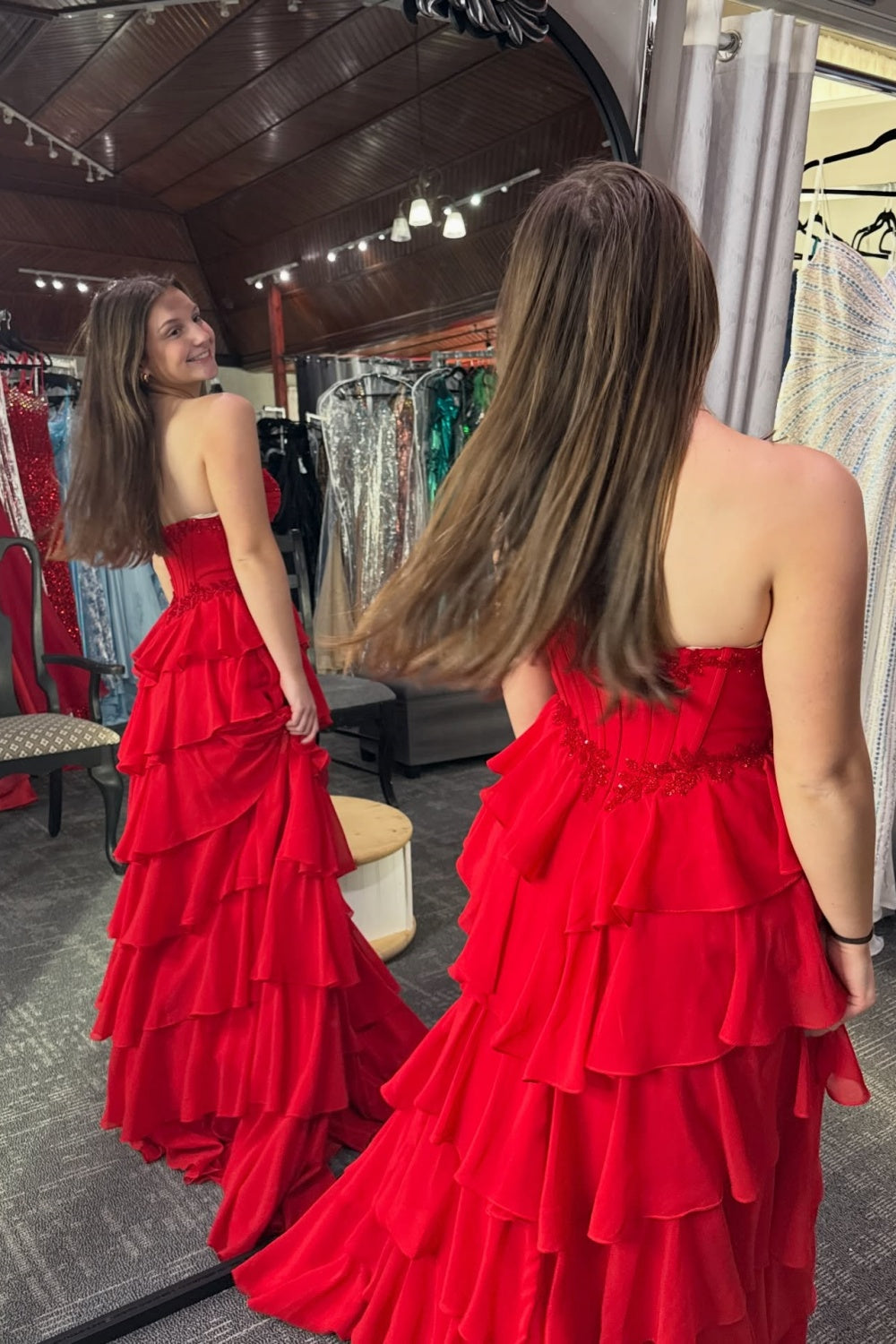 Red Chiffon Sweetheart A-Line Ballgown