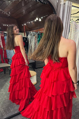 Red Chiffon Sweetheart A-Line Ballgown