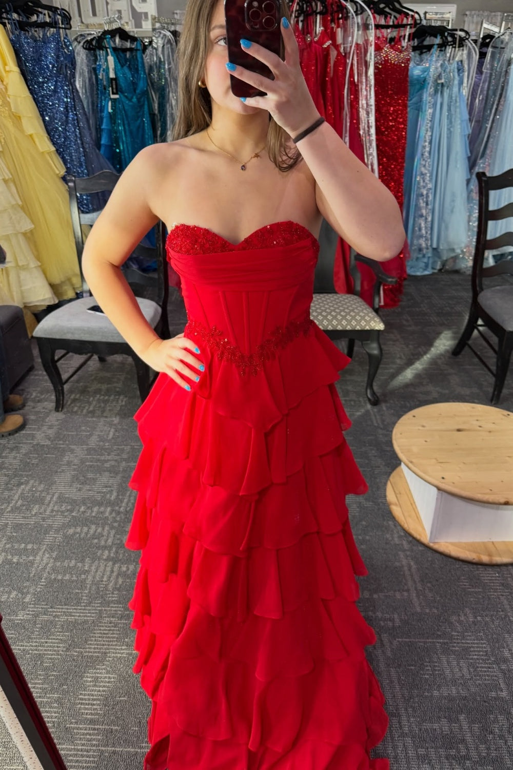 Red Chiffon Sweetheart A-Line Ballgown