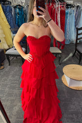 Red Chiffon Sweetheart A-Line Ballgown