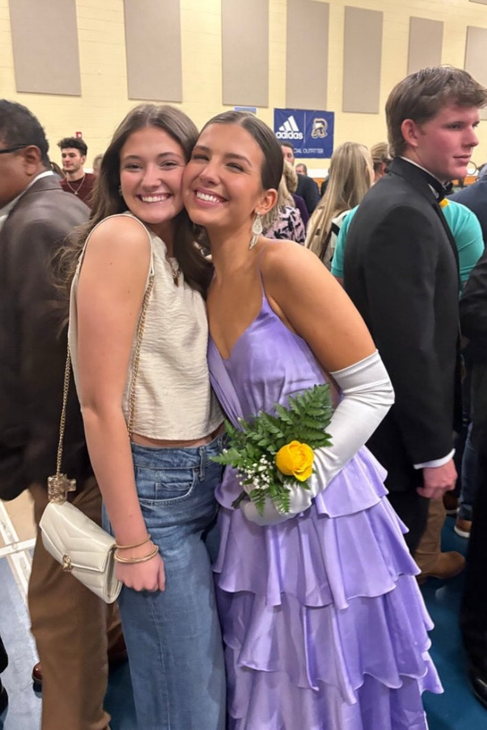 Lavender Satin Beaded A-Line Evening Dress