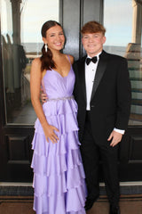 Lavender Satin Beaded A-Line Evening Dress