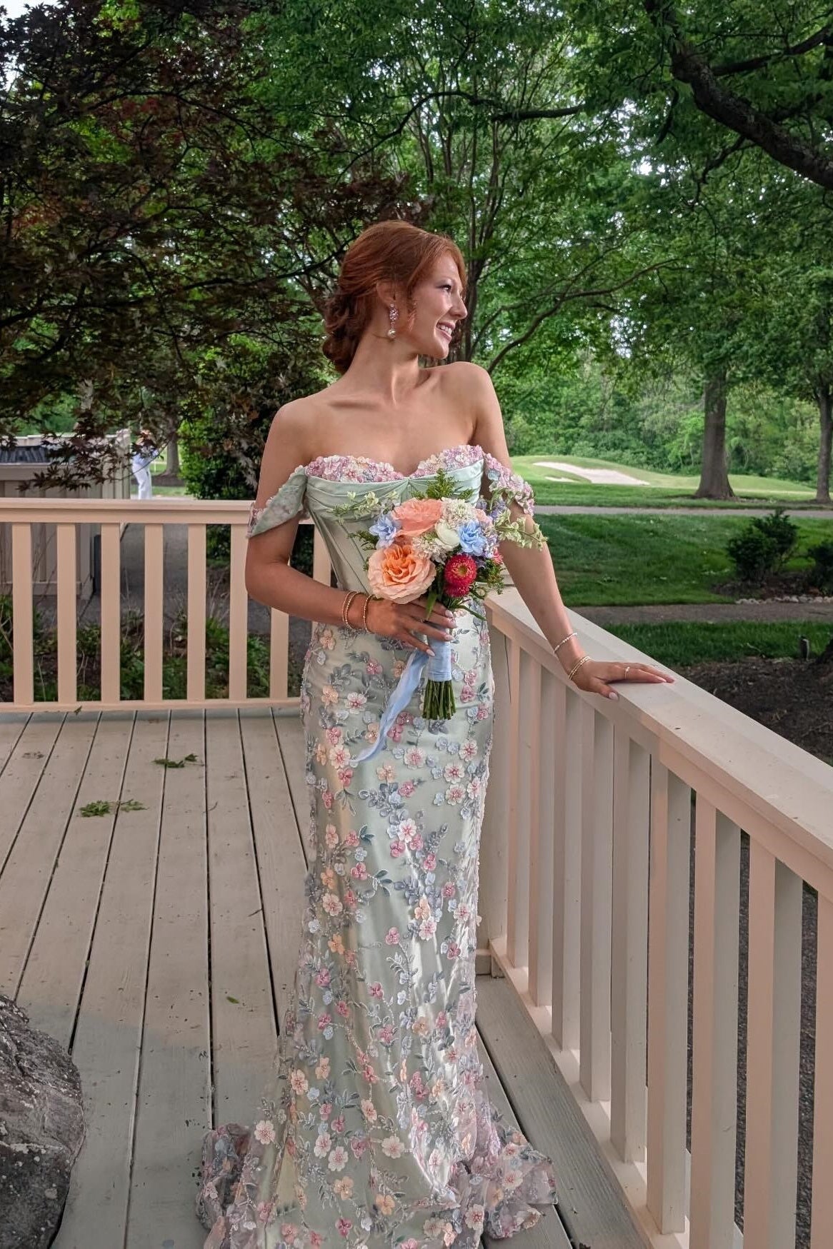 Lavender Off-the-Shoulde Floral Tulle Mermaid Gown