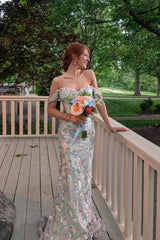 Lavender Off-the-Shoulde Floral Tulle Mermaid Gown
