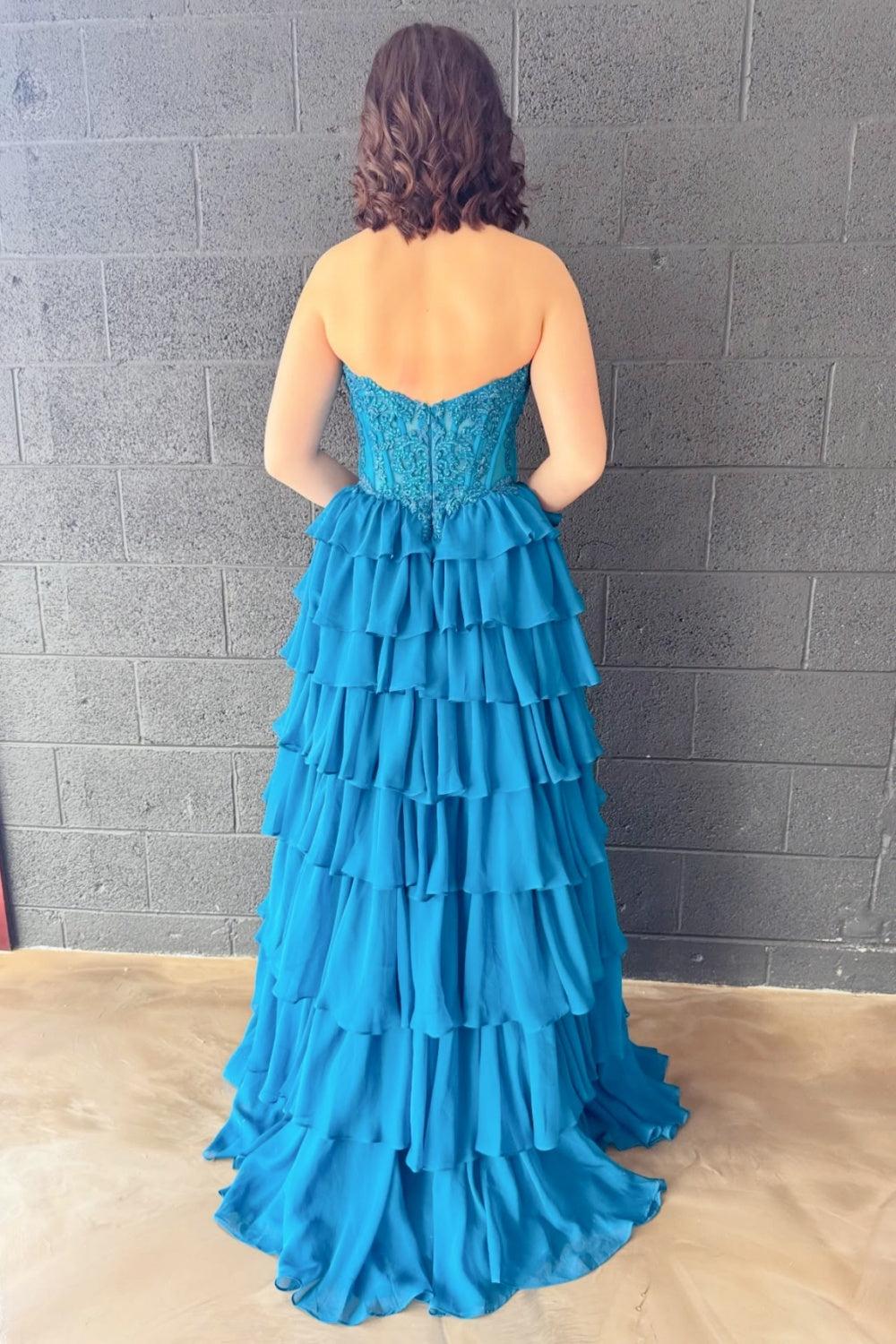 Strapless Appliques Ruffle A-line Prom Dress