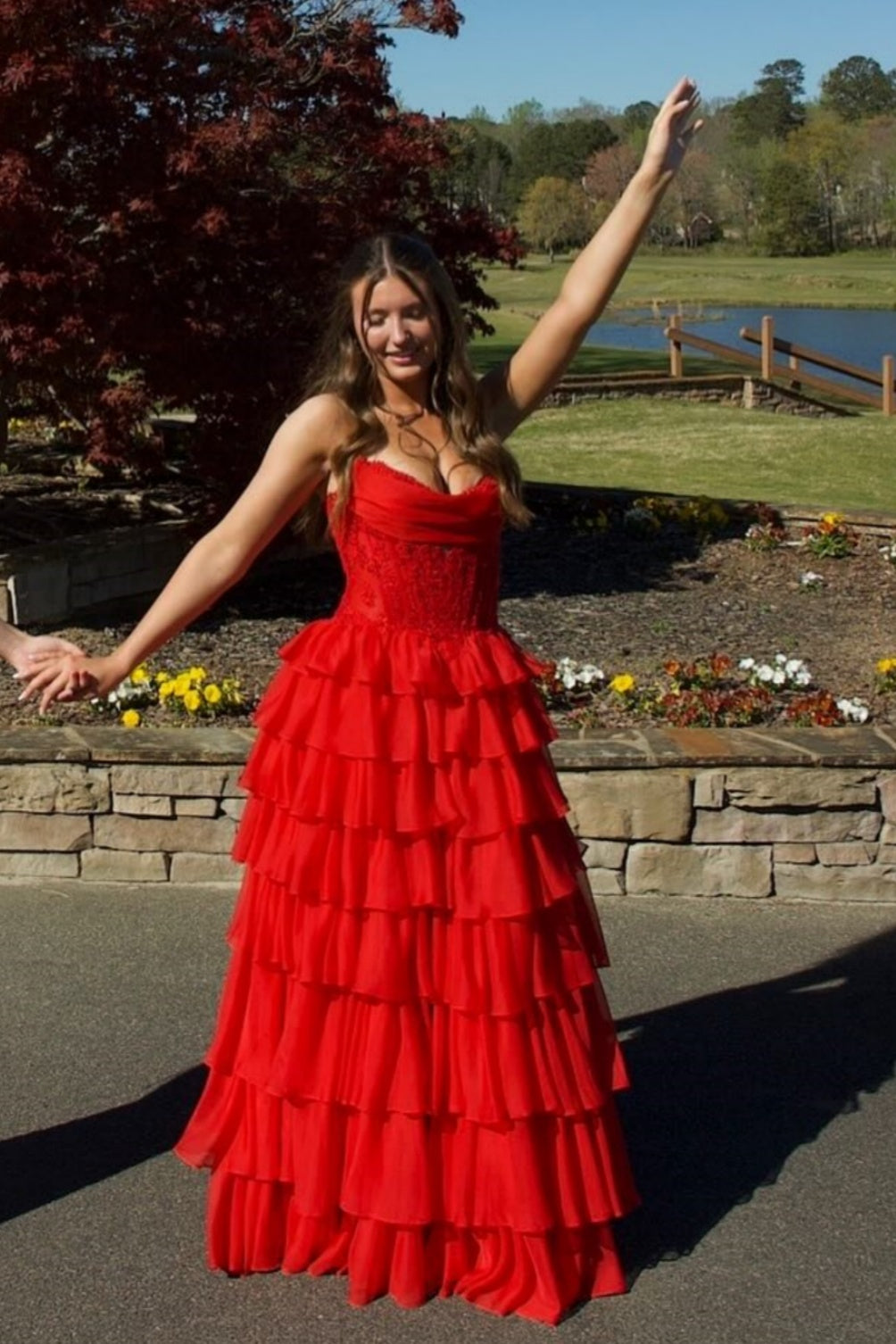 Strapless Appliques Ruffle A-line Prom Dress