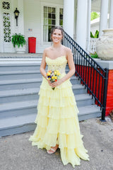 Strapless Appliques Ruffle A-line Prom Dress
