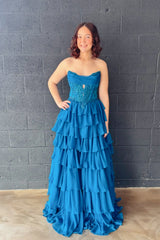 Strapless Appliques Ruffle A-line Prom Dress