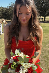 Strapless Appliques Ruffle A-line Prom Dress