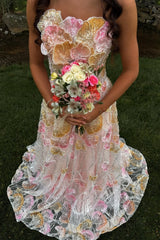 Floral Strapless A-Line Tulle Gown