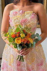 Floral Strapless A-Line Tulle Gown