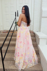 Floral Strapless A-Line Tulle Gown