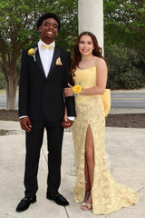 Blue Strapless Bow Fitted Gown