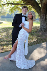 Blue Strapless Bow Fitted Gown