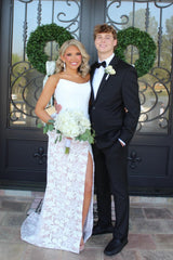 Blue Strapless Bow Fitted Gown