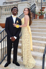 Blue Strapless Bow Fitted Gown