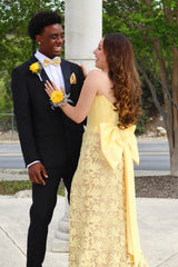 Blue Strapless Bow Fitted Gown