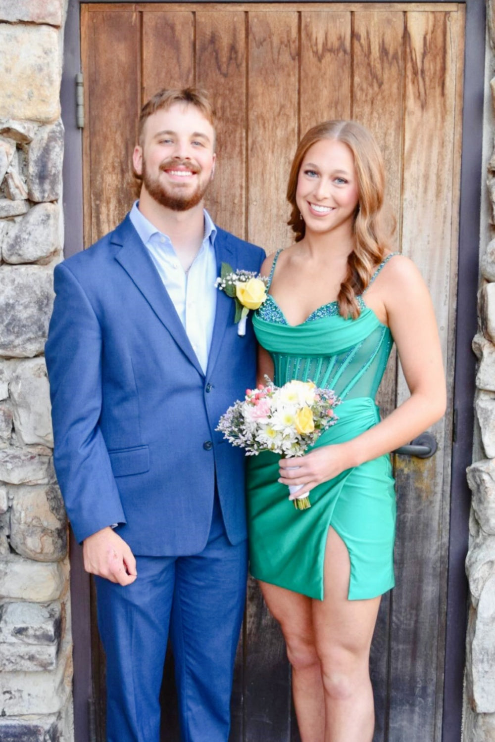 Green Appliques Satin Tight Mini Dress