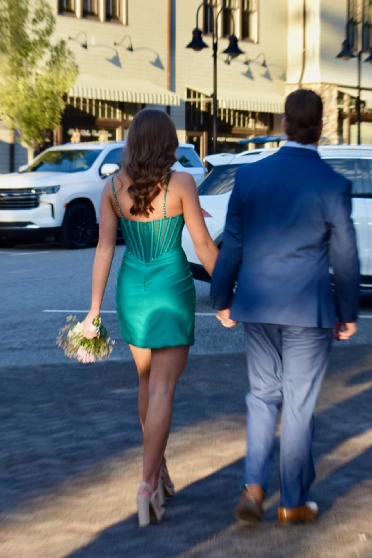 Green Appliques Satin Tight Mini Dress