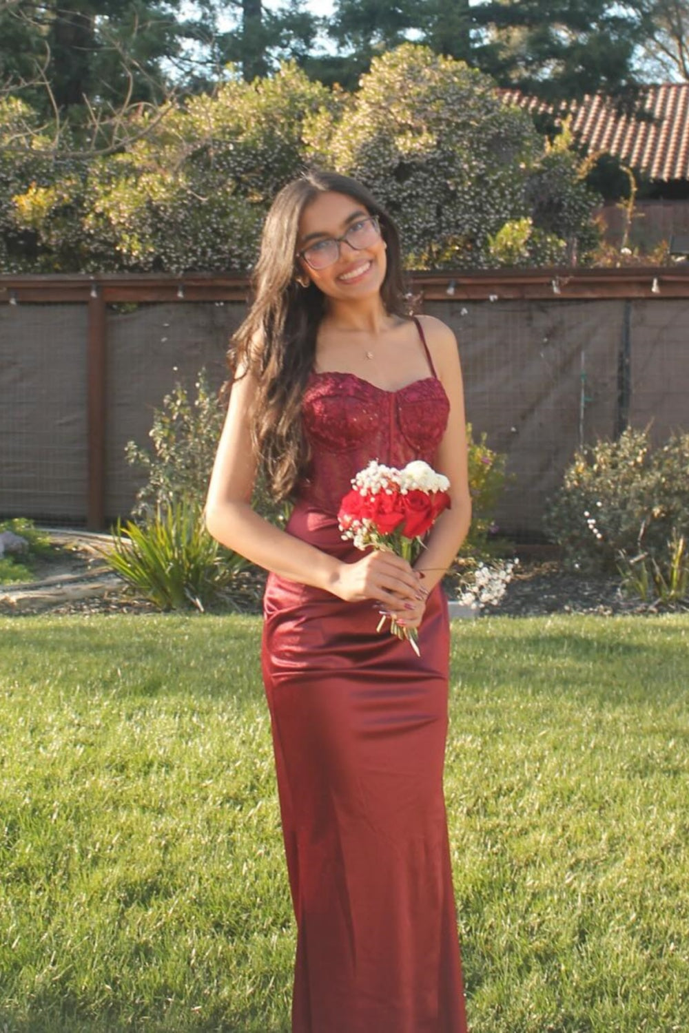 Burgundy Satin Straps Sweetheart Dress