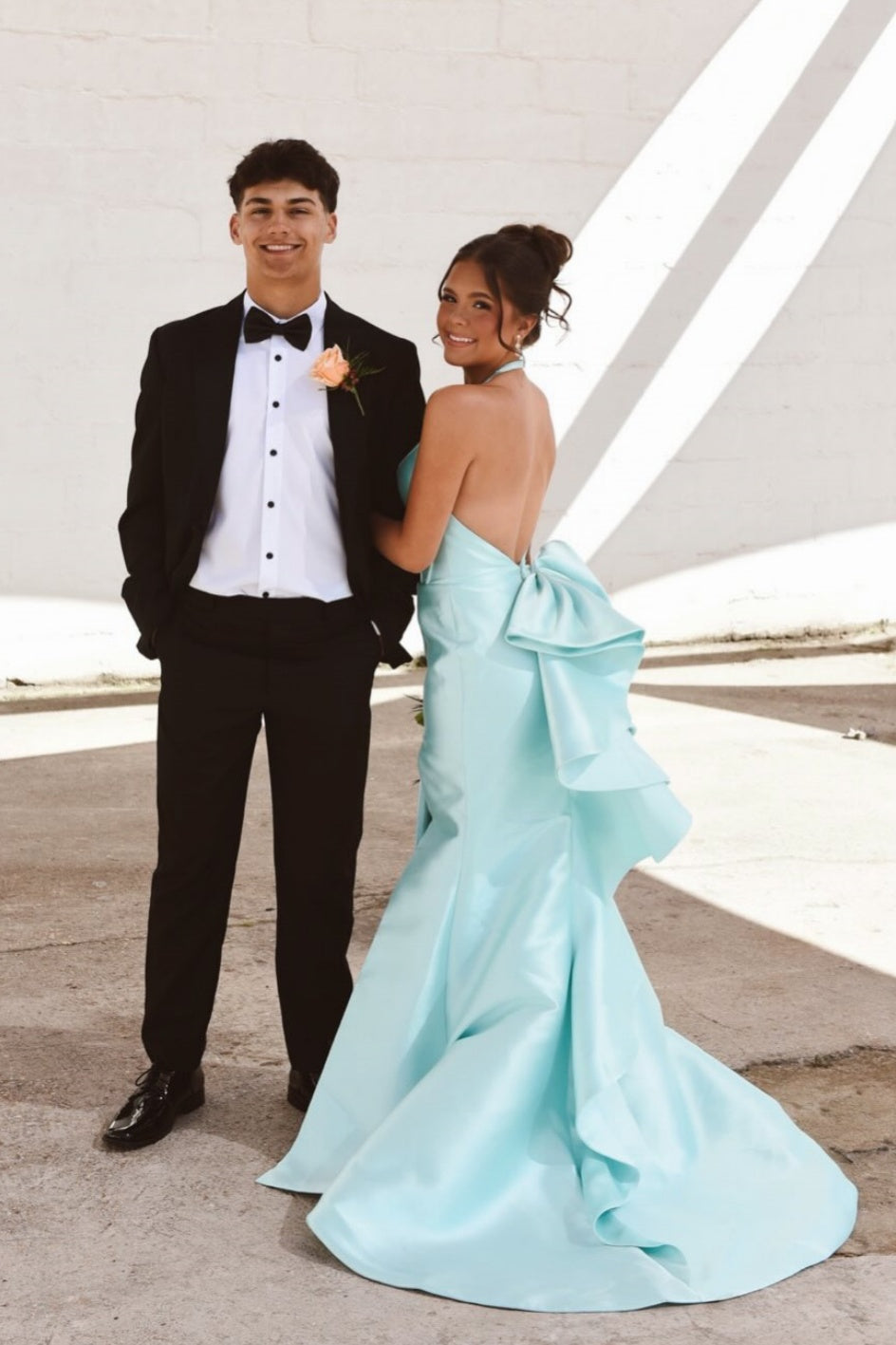 Aqua Satin Halter Mermaid Dress