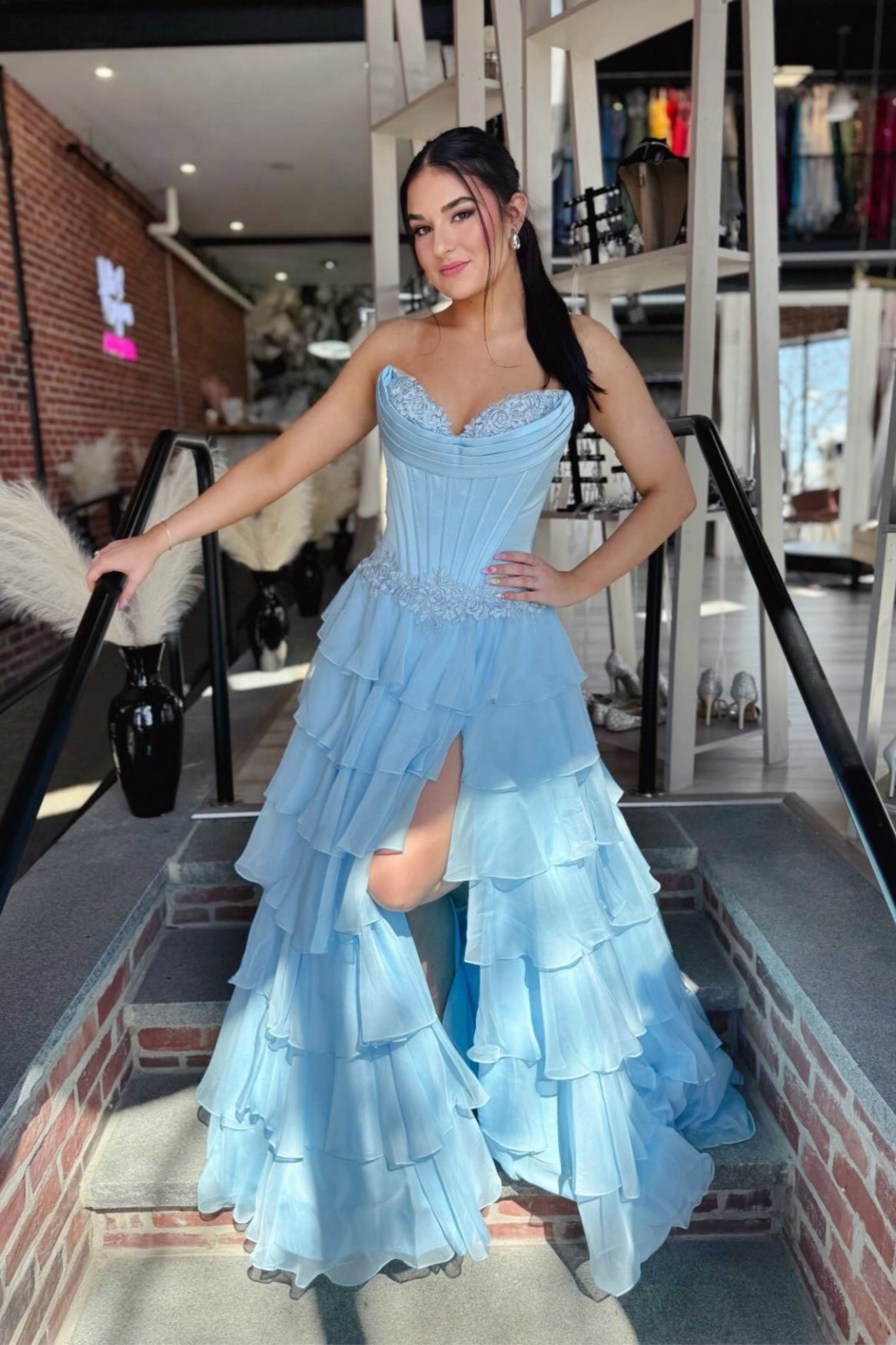 Baby Blue Chiffon Sweetheart A-Line Dress