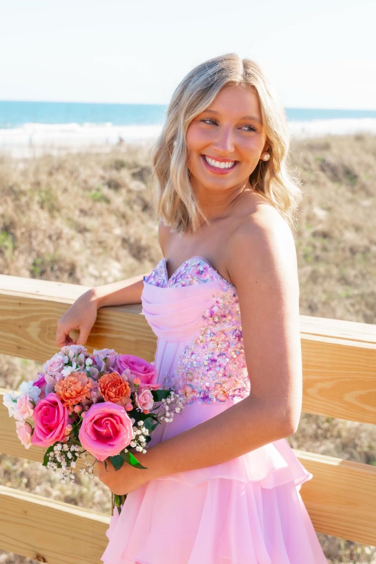 Baby Blue Floral Sweetheart A-Line Dress