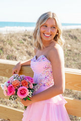 Baby Blue Floral Sweetheart A-Line Dress
