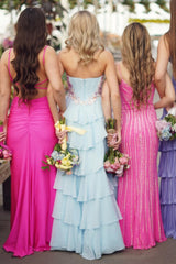 Baby Blue Floral Sweetheart A-Line Dress