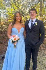 Blue Chiffon V-Neck A-line Long Formal Dress