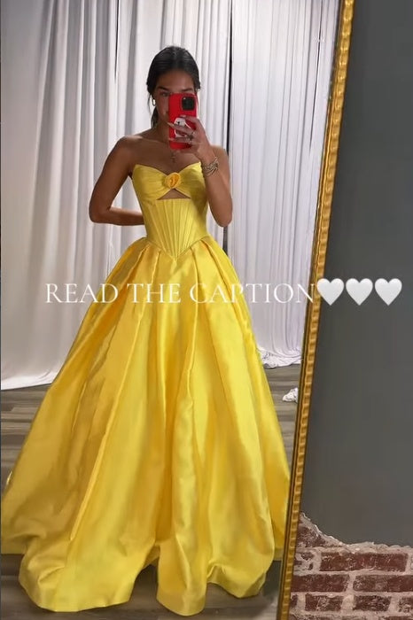 Rosette Pink Satin A-line Prom Gown