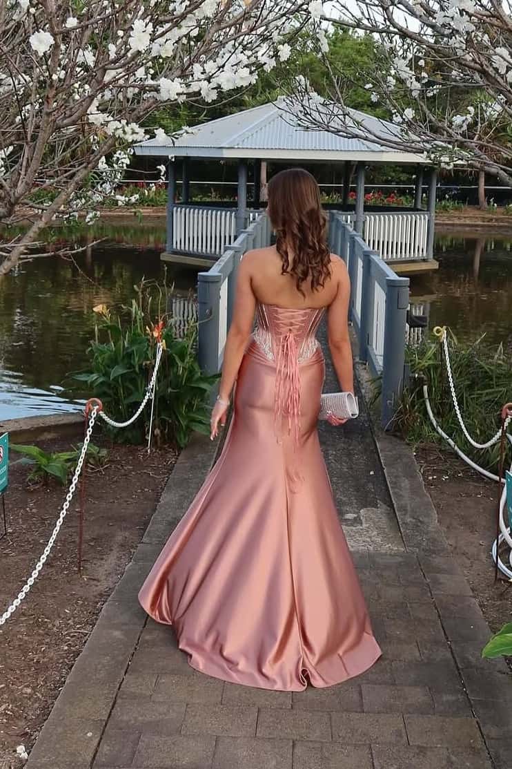 Luxurious Blue Satin Ruched Long Prom Dress