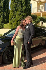 Luxurious Blue Satin Ruched Long Prom Dress