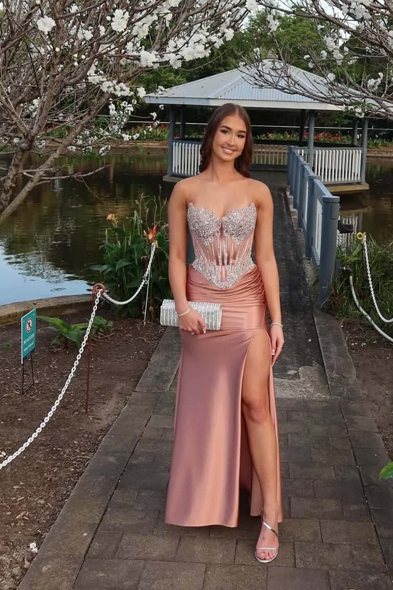 Luxurious Blue Satin Ruched Long Prom Dress
