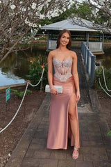 Luxurious Blue Satin Ruched Long Prom Dress