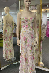 Straps Floral Lace Mermaid Long Prom Dress