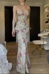 Straps Floral Lace Mermaid Long Prom Dress