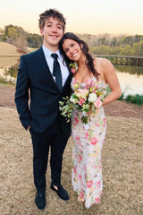 Straps Floral Lace Mermaid Long Prom Dress